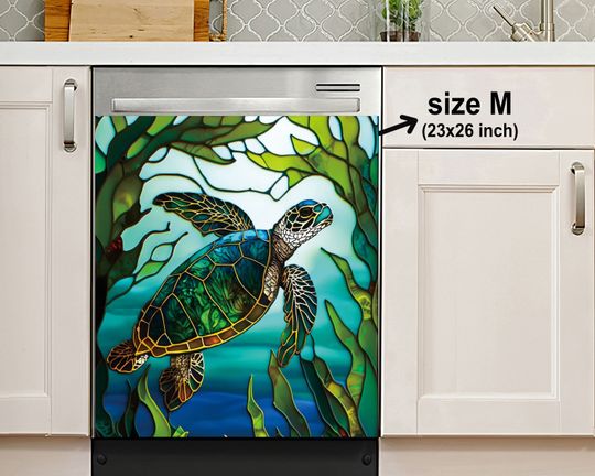 Discover Sea Life Sea Turtle Stained Glass Dishwasher Cover Kitchen Decor, Housewarming Gifts