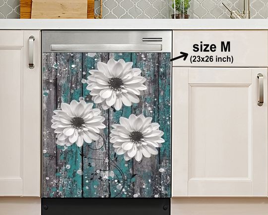 Discover Farm Teal Daisy Flower Dishwasher Cover, Housewarming Gifts, Kitchen Decor