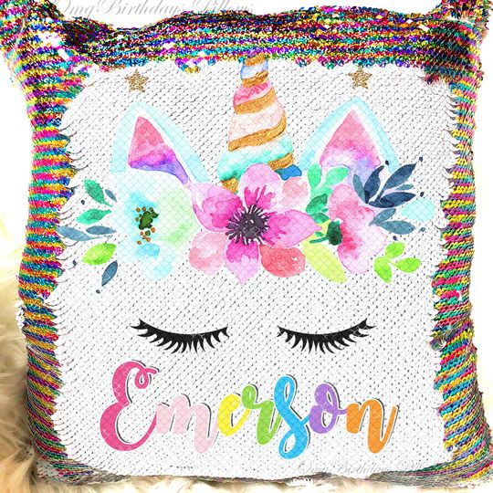 Discover Star Rainbow Unicorn Flowers Crown Princess Sequin Pillows