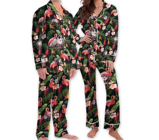 Discover Tropical Opossum Pajamas Set, Palm Leaf Holiday Pajamas Set