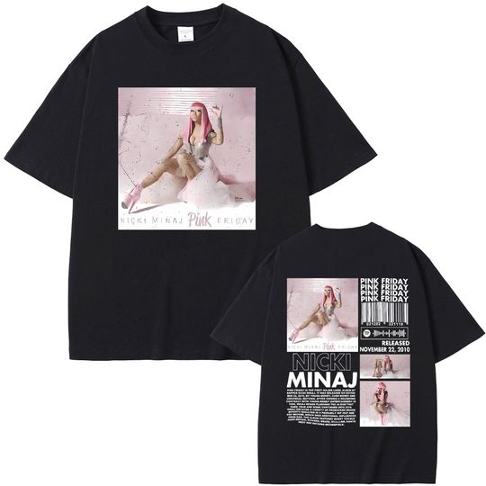 Discover Rapper Nicki Minaj Pink Friday Album Cover Double Sided Print T-shirt 2024
