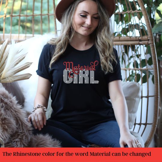 Discover Material Girl rhinestone shirt for women, bedazzled shirt for celebration 2024 tour
