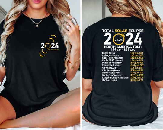 Discover Total Solar Eclipse 2024 Double Sided T-Shirt