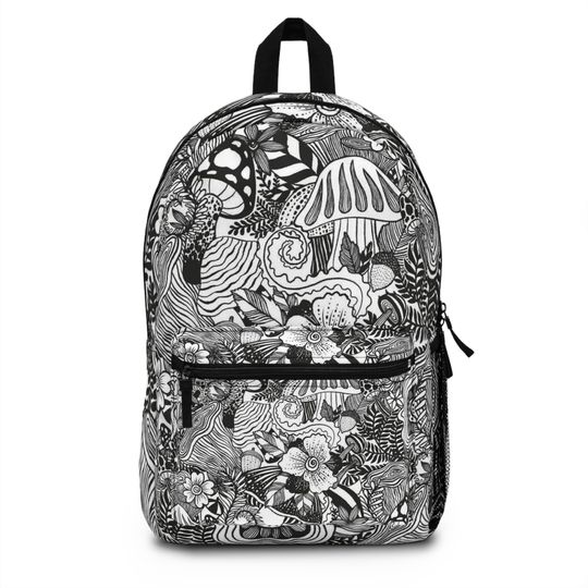 Discover Trippy Black and White Floral Mushroom Backpack