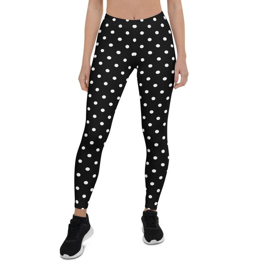 Discover Black White Polka Dot Leggings, Christmas Leggings for Women Yoga