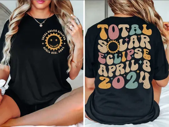 Discover Total Solar Eclipse April 8th 2024 Double Sided T-Shirt
