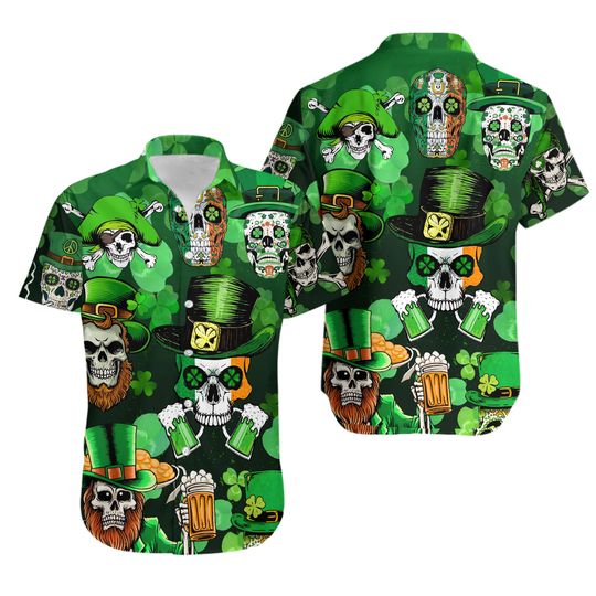 Discover Irish Skull St Patrick's Day Hawaiian Shirt
