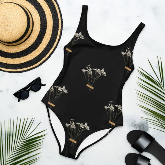 Discover Black Flower Bouquet Women's One-piece Swimsuits