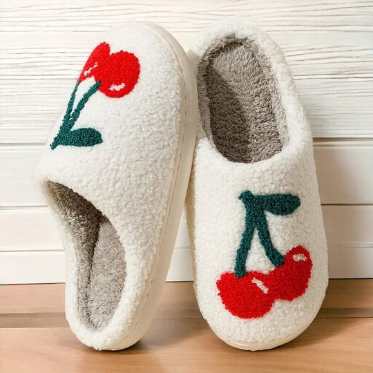 Discover Super Cute Cherries Plush House Slippers