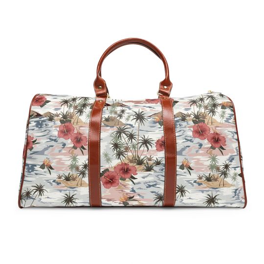 Discover Palm Tree Hibiscus Flowers and Ocean Waterproof Travel Bag