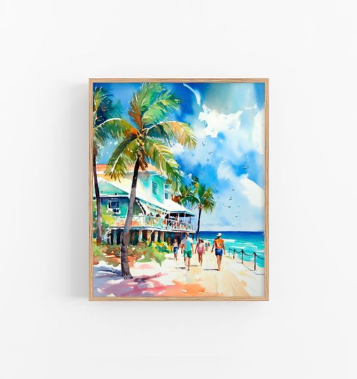 Discover Siesta Key Beach Painting Florida Watercolor Art Print Palm Trees Artwork Seascape Poster