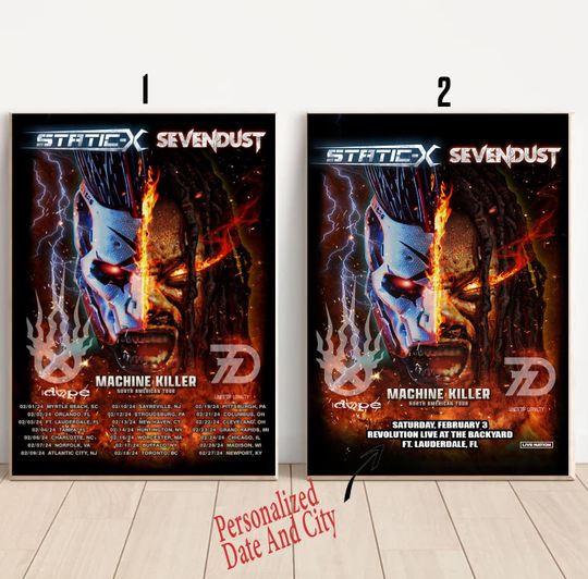 Discover Custom Static X And Sevendust For The Machine Killer North American Tour 2024 Poster