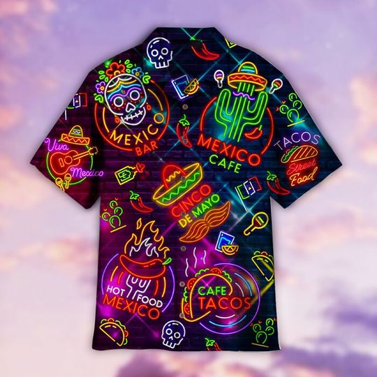 Discover Neon Mexican Party Cinco De Mayo Hawaii Shirt, Mexican Party Summer Shirt