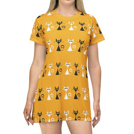 Discover Mini dress with groovy atomic cat design gift for her mini tee shirt dress
