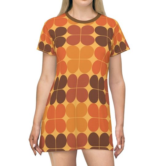 Discover Mini dress gift for her with groovy orange 60s design mini tee shirt dress