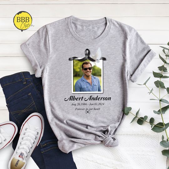 Discover Customized Funeral Photo Shirt, Black Ribbon Grief Shirt