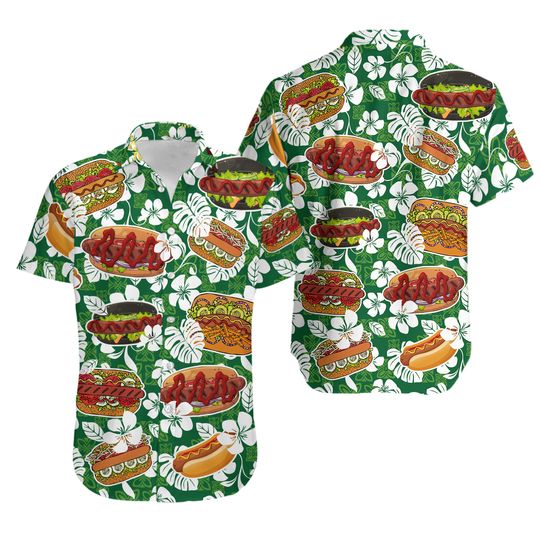 Discover Hot Dog Hibiscus Flower Aloha Hawaiian Shirt