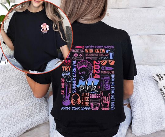 Discover P!nk Pink Singer Summer Carnival 2024 Tour 2 Sided T-Shirt