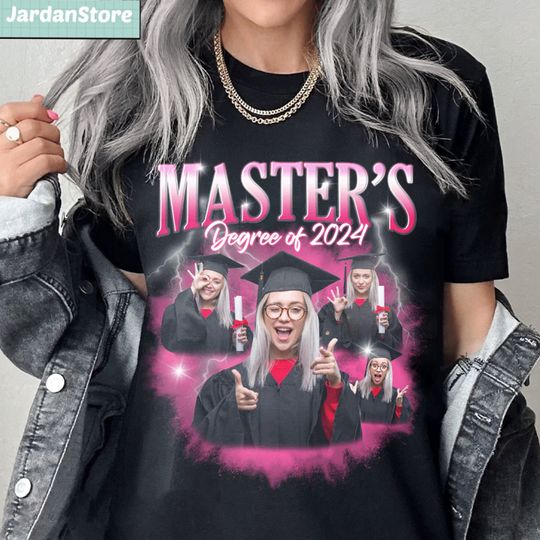 Discover Personalized Photo Bootleg Graduation T-Shirt, Master's Degree Of 2024 Photo T-Shirt