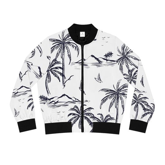Discover Fun Tropical Print Women's Satin Bomber Jacket