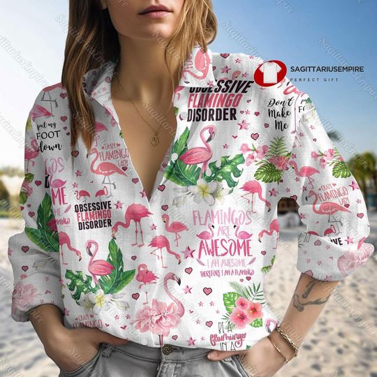 Discover Flamingo Linen Shirt, Flamingo Women Blouses, Linen Blouse
