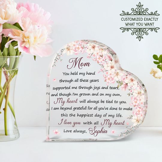 Discover Personalized text and flowers mom gift heart acrylic plaque, birthday gifts