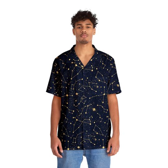 Discover Men's Star Constellations Navy Blue Hawaiian Shirt