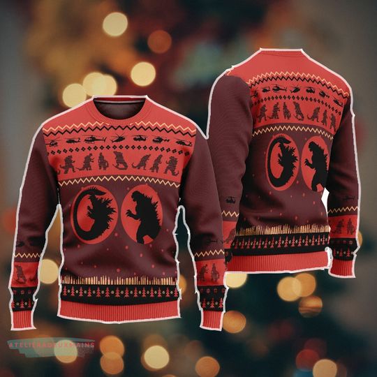 Discover god zilla Ugly Christmas Sweater, god zilla Skull Santa Clause Ugly Sweater