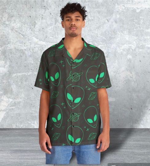 Discover Funny Alien Print Hawaiian Shirt