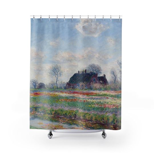 Discover Monet Print, Floral Shower Curtain, Tulip Fields Boho Shower Curtain