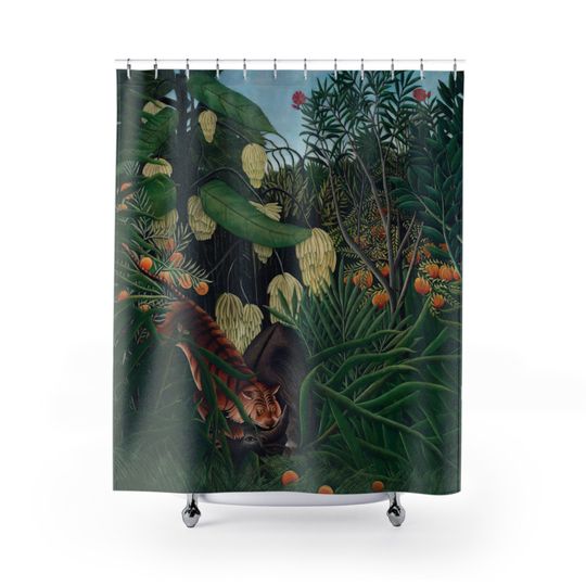 Discover Henri Rousseau, Green Shower Curtain, Tiger and Buffalo Boho Shower Curtain