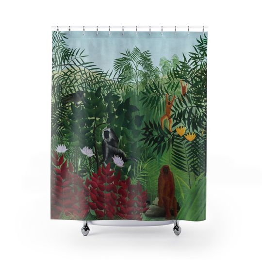 Discover Boho Shower Curtain, Henri Rousseau, Green Shower Curtain