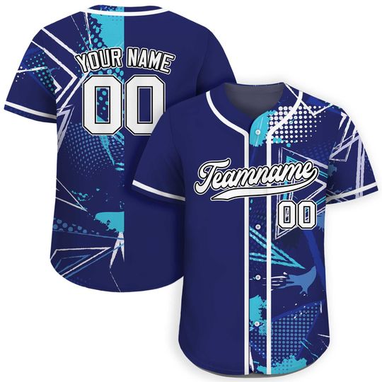 Discover Blue Graffiti Custom Baseball Jersey with Teamname Name Number