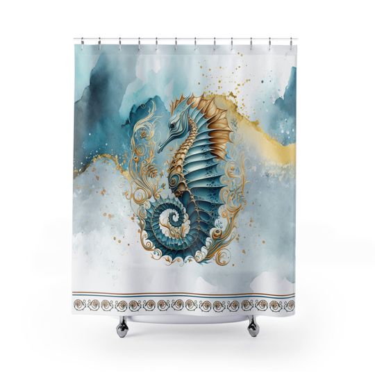 Discover Sea Life, Sea Horse, Ocean Life, Wedding Gift, Nautical, Gift, Shower Curtains