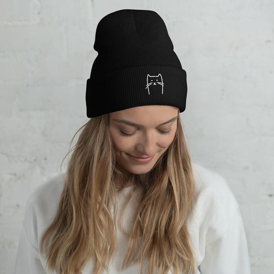 Discover Embroidered Cat Beanie Hat