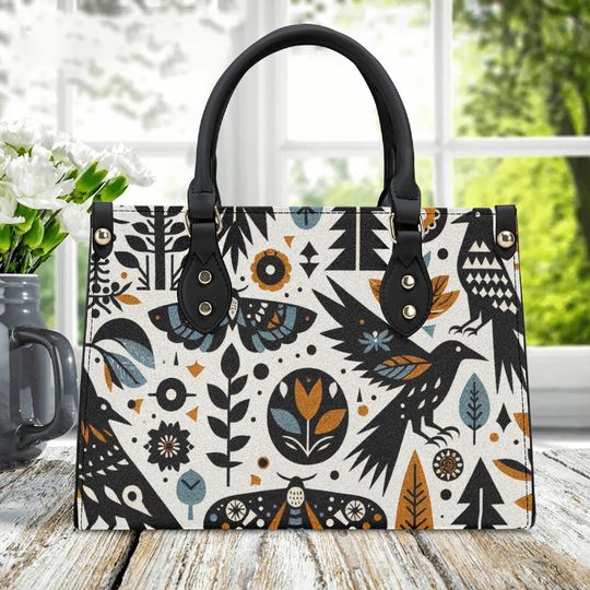 Discover Art Butterfly Black Crow Bird Leather Bag