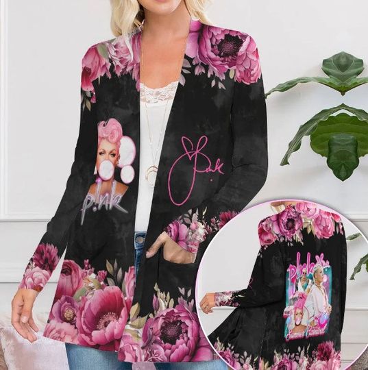 Discover P!nk 3D All Over Printed Womens Patch Pocket Cardigan, P!nk Rock Fans Gifts
