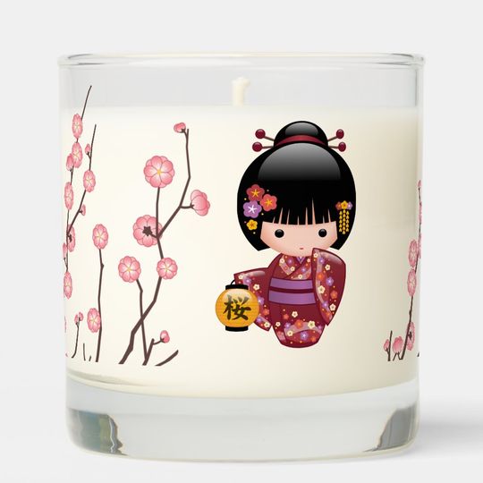 Discover Sakura Kokeshi Doll Cute Japanese Geisha Girl Scented Candle