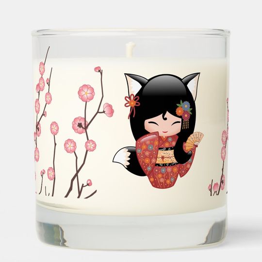 Discover Kitsune Kokeshi Doll Black Fox Geisha Girl Scented Candle