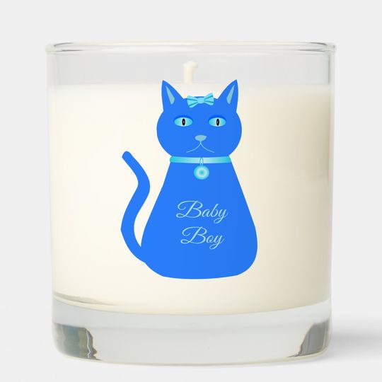 Discover Cute Blue Baby Boy Cat Gender Reveal Scented Candle