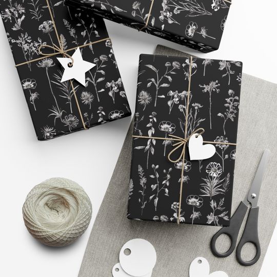 Discover Black Floral   Wildflower Garden Modern Minimalist Wrapping Paper