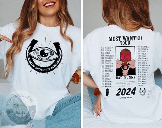 Discover Bad Bunny Most Wanted Tour 2024 T-Shirt, Bad Bunny Nadie Sabe Shirt