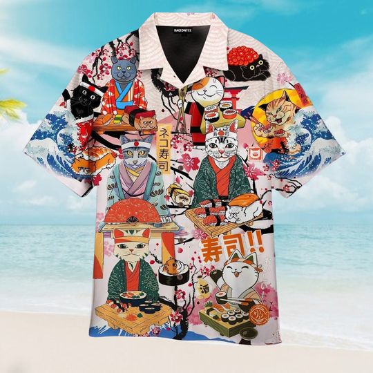 Discover Funny Cat Eat Sushi Japanese Hawaiian Shirt , Food Love Shirt, Sushi Love Gifts