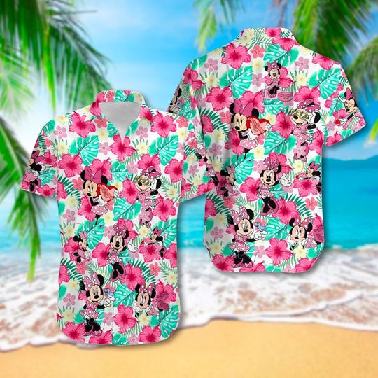 Discover Floral Pink Girl Mouse Character Hawaiian Shirt, Cute Mouse Aloha Shirt