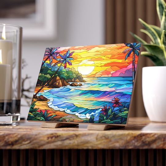 Discover Sunny Seascape Ceramic Photo Tile