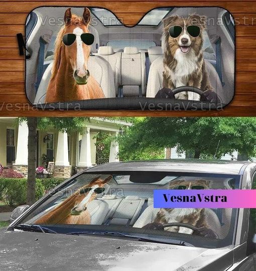 Discover Horse And Australian Shepherd Car Sun Shade