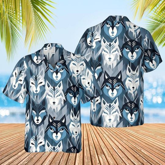 Discover Animal Wolf Pattern Hawaiian Shirt, Summer Holiday Shirt