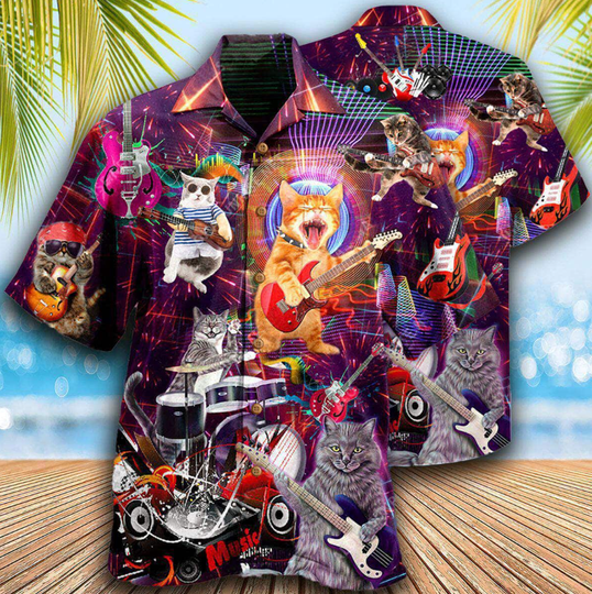 Discover Cat Rocker Funny Style Hawaiian Shirt, Cool Gift For Beach Lovers