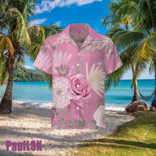 Discover Dahlia Aloha Shirt, Rose Hawaiian Shirt, Palm Leaf Hawaii Shirt