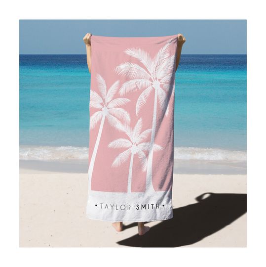 Discover Palm Tree Personalized Beach Towel, Personalized Name Bath Towel